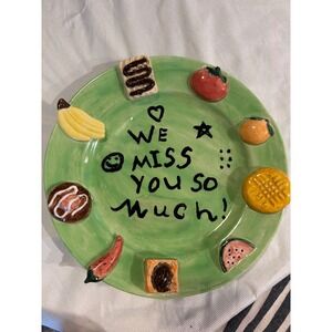 Hand Painted We Miss‎ You So Much Ceramic Plate 3D Food Accents Green 10.5 Inch